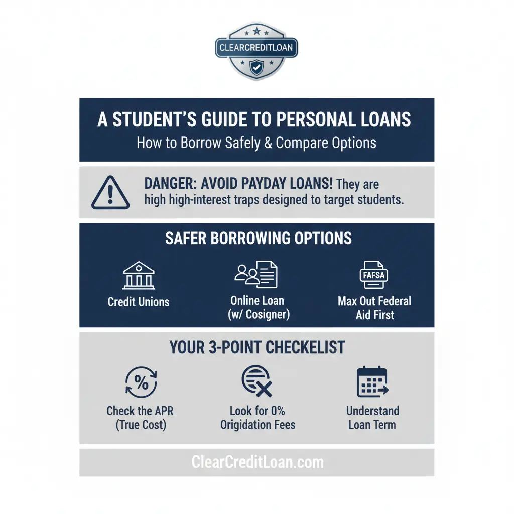 A Guide to Safer Student Personal Loans and How to Compare Them - ClearCreditLoan Infographic