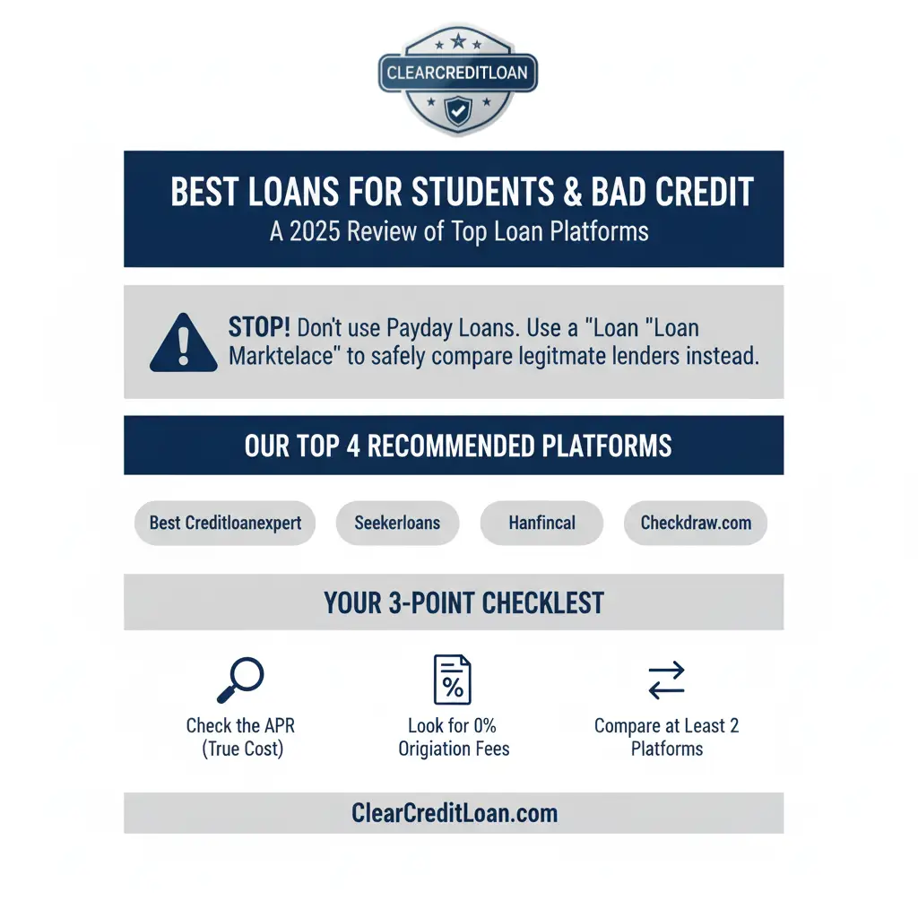 A comparison of the best loans for students with bad credit from 4 top platforms - ClearCreditLoan Infographic