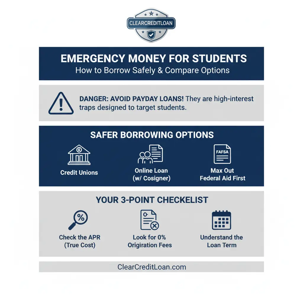 A guide to safer emergency loans for students with bad credit and payday alternatives - ClearCreditLoan Infographic