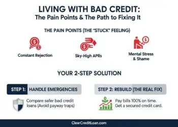 An infographic explaining the pain of living with bad credit and the solutions to fix it.