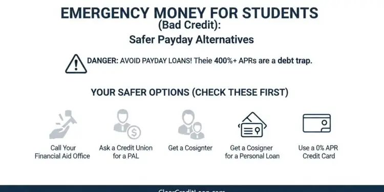 A guide to safer emergency loans for students with bad credit and payday alternatives - ClearCreditLoan Infographic