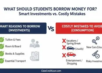 Infographic showing smart reasons vs bad reasons for what should students borrow money for