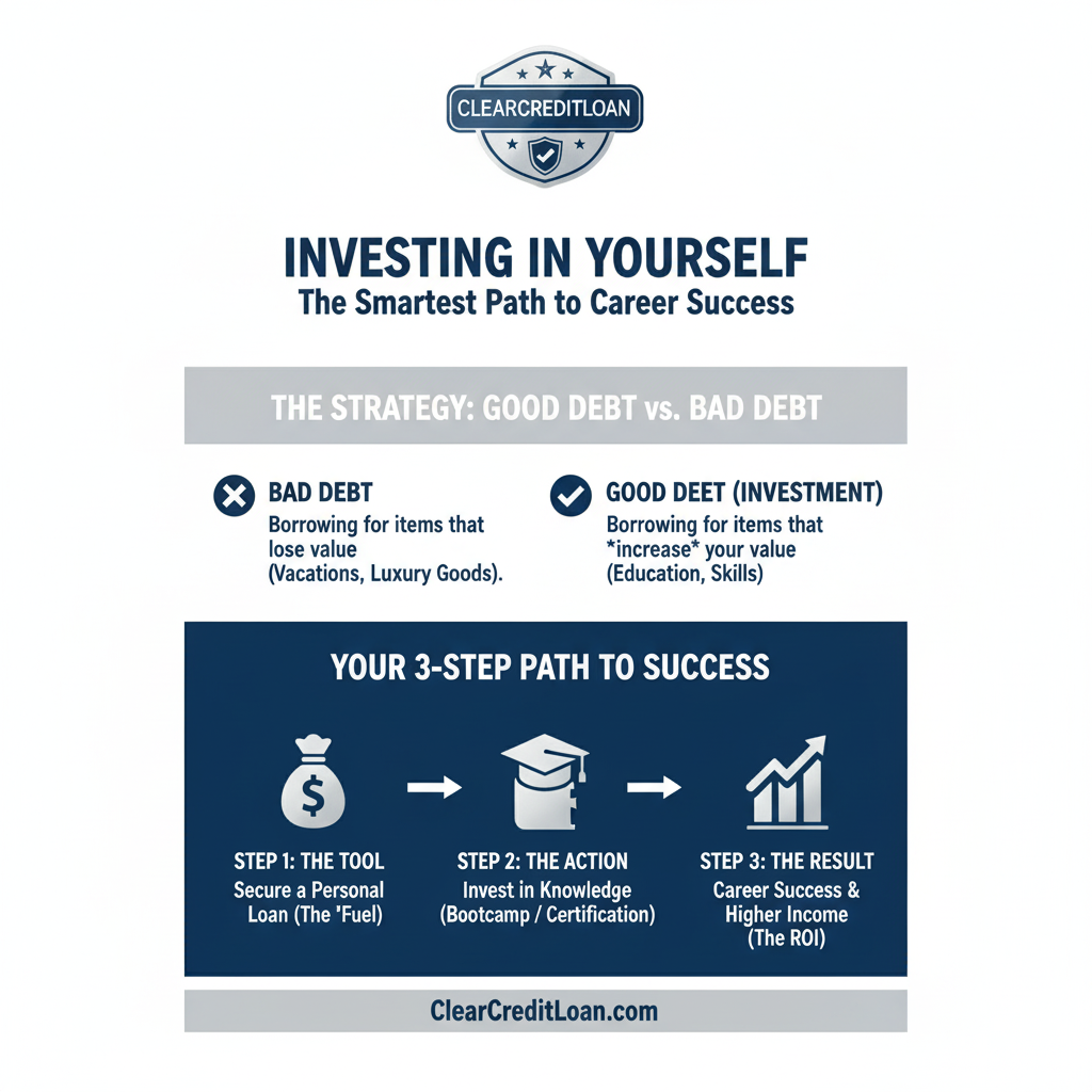 An infographic showing how investing in yourself with a loan for education leads to success.