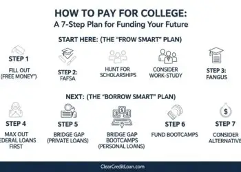 A 7-step infographic on how to pay for college with no money