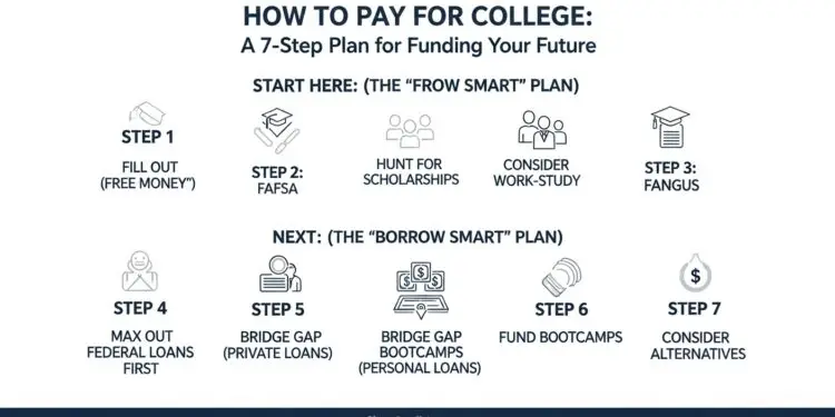 A 7-step infographic on how to pay for college with no money