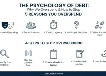 An infographic explaining the psychology of debt and 5 reasons we overspend