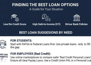 An infographic guide to the best loan options for students, employees, and fast cash needs.