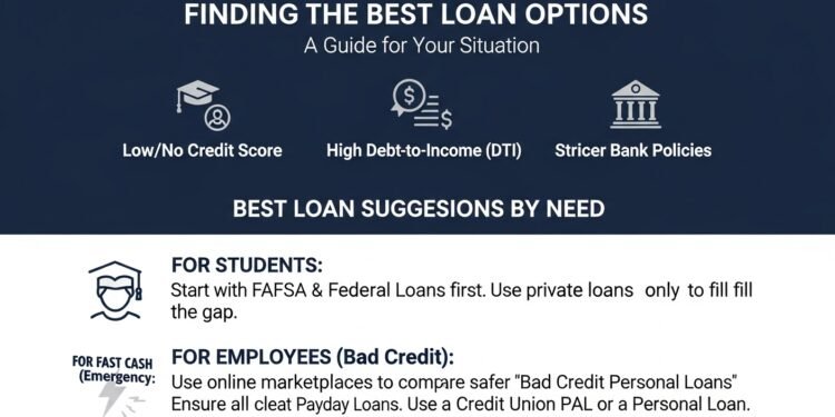 An infographic guide to the best loan options for students, employees, and fast cash needs.