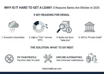 An infographic explaining the 5 reasons why is it hard to get a personal loan in 2025.