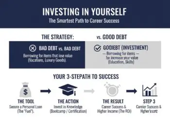 An infographic showing how investing in yourself with a loan for education leads to success.