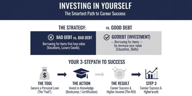 An infographic showing how investing in yourself with a loan for education leads to success.
