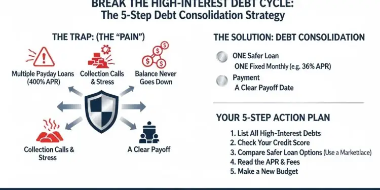 An infographic explaining how debt consolidation for high-interest loans can break the debt cycle